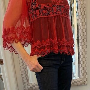 Red Lace Women's Top